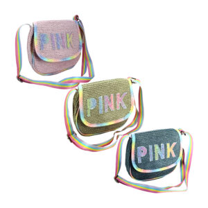 Bolsa pequeña con 2 compartimentos, efecto tejido, letras. costuras, asa multicolor, broche imantado, variedad de colores / bolsa pink / kb-1005 / bb-1005