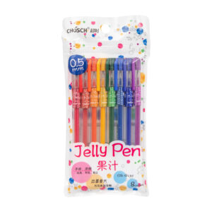 Paquete de 8 plumas de gel, con diseño semitraslúcido y tapadera con asa colgante, variedad de colores / 0.5mm / jelly pen / c108-11-3