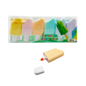 Caja transparente con 6 mini marcatextos, en forma de paleta helada con mordida, variedad de colores / aw.2009 / art walker / c380-250-1