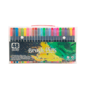 Estuche transparente con 48 marcadores estilo brocha, colores varios /brush pens