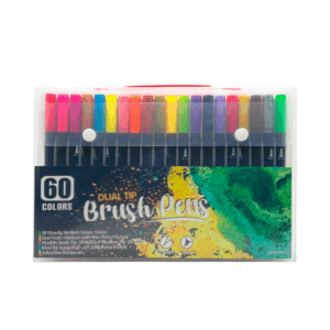 Estuche transparente con 60 marcadores estilo brocha, colores varios /brush pens