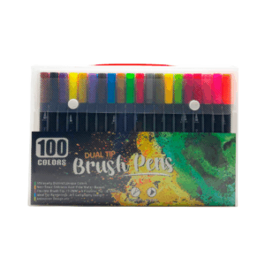 Estuche transparente con 100 marcadores estilo brocha, colores varios/brush pens
