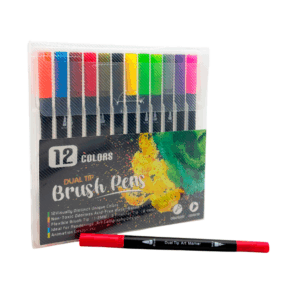 Estuche transparente con 12 marcadores estilo brocha, colores varios /brush pens