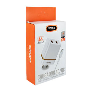 Combo cargador vmex con 2 puertos usb y cable usb-tipo c / ac / dc / ch-k3