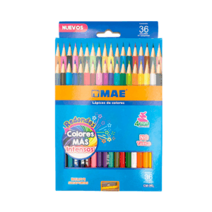 Caja de 36 lápices de colores redondos mae con punta gruesa de 4mm + sacapuntas / cm-36l