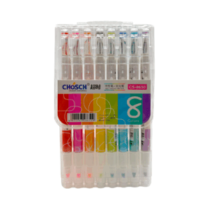 Estuche transparente con 8 plumas / bolígrafos de doble punta con tinta de gel y punta de marcatextos, variedad de colores / chosch / cs-8650 / c351-080