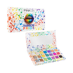 Paleta de sombras rectangular para ojos con 21 tonos sólidos brillantes, temática de arcoíris pride + espejo, variedad de tonos / cs2671 / rainbow pride / pink 21