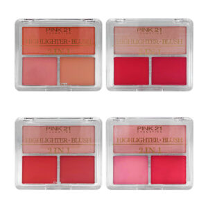 1pza estuche transparente con paleta de 2 rubores y 1 iluminador, compacto, variedad de tonos / cs2725 / highlighter blush 2 in 1 / pink 21