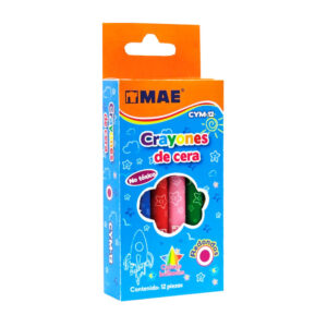 Caja con 12 crayones redondos de cera mae de colores brillante / cym-12