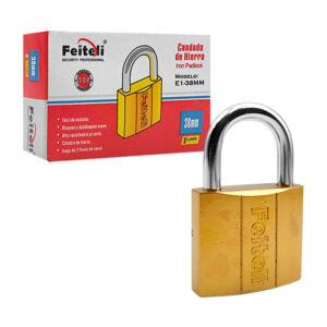 Candado feiteli de hierro, 38mm de gancho corto mecanismo suave, resistencia al corte, uso rudo, nivel de seguridad básico + juego de llaves / e1-38 / e138 / e1-38mm
