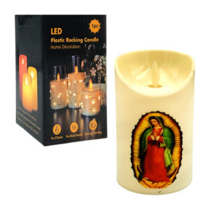 Vela decorativa con imagen religiosa, 15x7.5cm, luz cálida, variedad / f2867