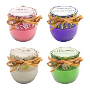 Vela aromática en frasco pequeño 5.5cm, decoración de listón, variedad de aromas