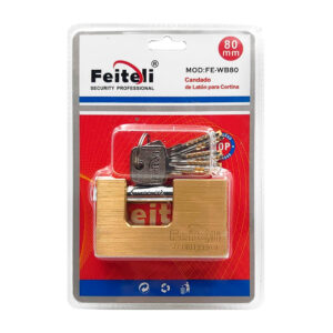 Candado de latón de 80 mm para cortina, uso rudo, máxima seguridad, antioxido + juego de llaves / fewb80 / fe-wb80