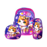 Mochila escolar con 3 compartimentos, lonchera, lapicera y broches para carrito