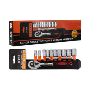 Matraca metálica con 12 accesorios y dados intercambiables de diferentes medidas / 1/4 dr socket / gpm-3458