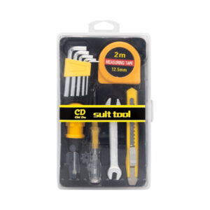 Set de 10 herramientas, 2 desarmadores, 5 llaves allen, llave inglesa de 6-8, cutter y flexómetro de 2m / cd chi du suit tool / gpm-8679