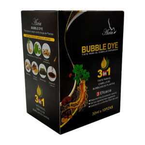 Caja con 10 sobres de shampoo 3 en 1 con tinte para el cabello y extracto de plantas, color negro / bubble dye / 30ml