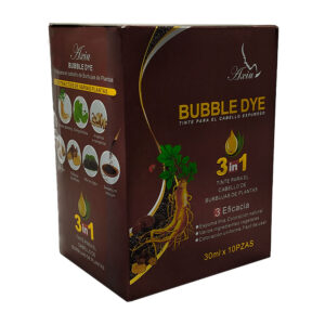 Caja con 10 sobres de shampoo 3 en 1 con tinte para el cabello y extracto de plantas, color castaño / bubble dye / 30ml