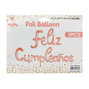 Set de 3 globos en color metálico con frase de felíz cumpleaños, variedad de colores / foil balloon / inn-asr-006