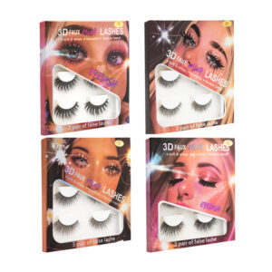Paquete con 3 pares de pestañas con efecto 3d en variedad de largos y volumenes con pinzas y delineador pegamento en negro tipo plumón / jm2106-61212 / 3d faux mink lashes / jf10-2