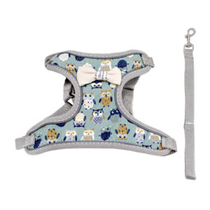 Pechera acolchada con correa para mascota, con estampado de búhos, moño decorativo y detalles reflectantes, variedad de tallas / jr2372 / 2372 / merci