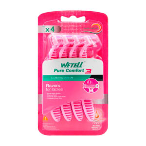 Blíster de 4 rastrillos para dama con 3 hojas metálicas, diseño curvo y ergonómico, variedad de usos / wetell / wt202225