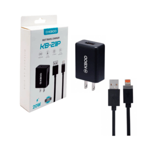 Combo cargador kbod con cubo de carga rápida, de una entrada usb, cable de usb a tipo lightning y potencia máxima de 20w / enjoy life / fast travel charger / kb-21ip