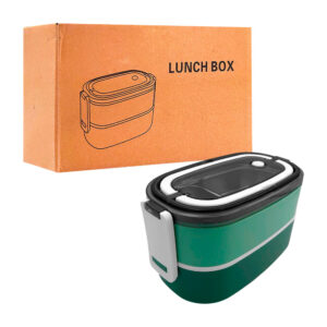 1pza Tupper de doble compartimiento, montable / apilable, con bandeja interna metálica y con cubiertos de plástico cuchara, tenedor y/o palillos, variedad de colores / lunch box / kl-371 / kl-370