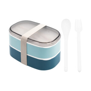 1pza Tupper rectangular redondeado, con 2 niveles apilables, 2 compartimientos y cubiertos de plástico, variedad de usos / 20x12cm / kl-367