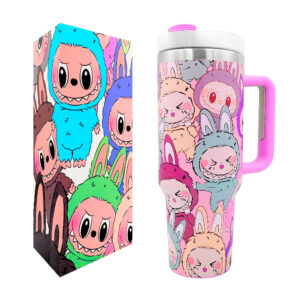 Vaso termo de acero inoxidable estampado de labubus, con capacidad de 40oz - 1.200l, tapa con cierre hermético, popote translúcido, variedad de modelos / labubu / caja labubu