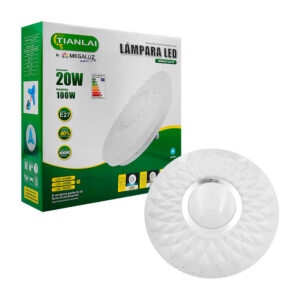 Lámpara led para techo 20w, relieves de rombos y círculo plateado en medio, e27