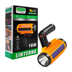 Linterna 16w recargable, luz led 3 modos, luz uv antimosquitos y panel solar