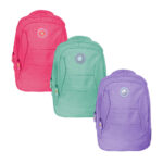 Mochila escolar con 3 compartimentos, diseño de 2 pliegues y parche Happy Vesolo
