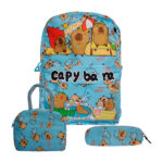 Mochila con 2 compartimentos, lonchera, lapicera y estampado de capibara