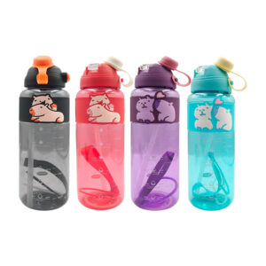 Botella de plástico translúcida con popote, capacidad de 800ml y estampado de capibara, variedad de colores / capy bara / lu1437