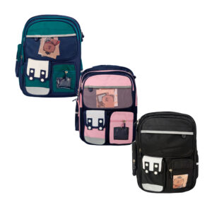 Mochila escolar, con 7 compartimientos y dibujos de capibara, colores varios