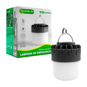 Lámpara de emergencia led portátil 9w, 3 modos, 800lm, gancho colgable / em22w09