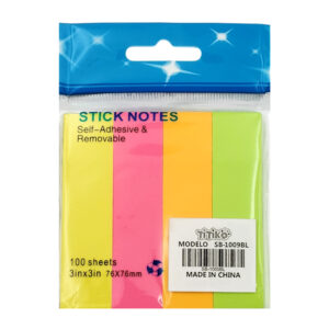 Paquete con 4 post it - notas adhesivas medianas con 100 hojas cada uno, 76x76mm, variedad de colores / stick notes titiko / sb-1009bl / notas medianas