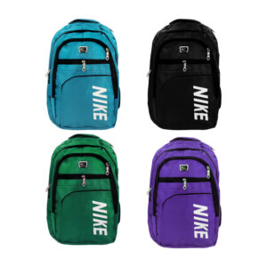 Mochila lisa, 4 compartimentos, letras blancas vertical y placa de palomita
