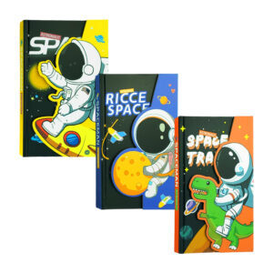 Libreta pequeña con pasta rígida, broche de imán, estampado de astronauta