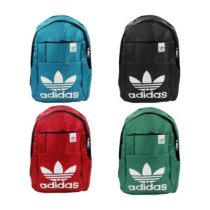 Mochila grande con 4 compartimentos, color liso, estampado frontal de hoja