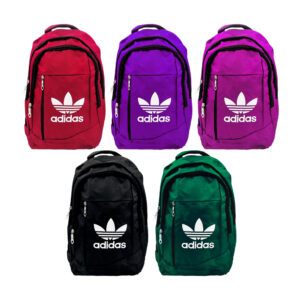 Mochila grande con 4 compartimentos, logo de hoja y cierre vertical al frente