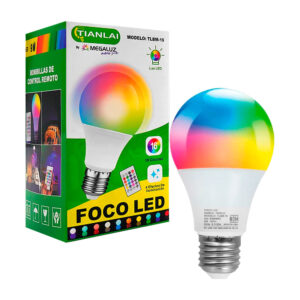 Foco led rgb 16 colores, 9w, e27, con efectos y control remoto / bin9w02