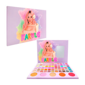 Paleta de maquillaje, 66 tonos de sombras en tonos matte, luminosos, o con glitter, 5 tonos de rubor en polvo en forma de círculos con detalles de corazón + espejo, con estampado de karol g, variedad de colores / ts-962 / maquillaje karol g