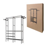 Organizador de ropa / zapatos metálico, montable, con 4 niveles, 5 compartimientos multiusos y ganchos laterales, variedad de colores / v2-nf-02