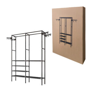 Organizador de ropa / zapatos metálico, montable, con 4 niveles, 5 compartimientos multiusos y ganchos laterales, variedad de colores / v2-nf-02