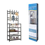 1pza Organizador metálico montable para hogar, con 5 niveles zapateros y ganchos para colgar ropa, variedad de colores / 80x29.5x171cm /  clothes rack