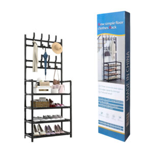 1pza Organizador metálico montable para hogar, con 5 niveles zapateros y ganchos para colgar ropa, variedad de colores / 80x29.5x171cm /  clothes rack