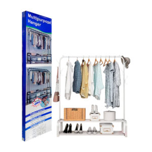 1pza Organizador de ropa montable, con 2 niveles largos para zapatos, tubo para colgar ropa y mini percheros laterales, variedad de colores / yp607 / multipurpose hanger