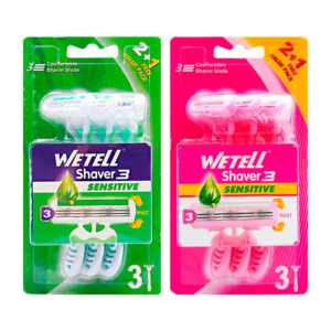 Blíster de 3 rastrillos para hombre con 3 cuchillas de acero inoxidable y banda lubricante / wt202362 / wt202366 / wt202363 / k147